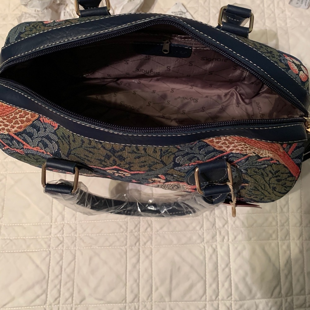 Signare  Strawberry Thief Blue Tapestry Handbag - Picture 9 of 11